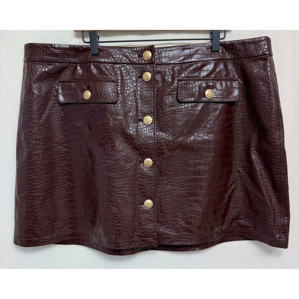 J.Crew Womens Skirt Burgundy Croc Faux Leather Mini Button Front CE643 Size 20